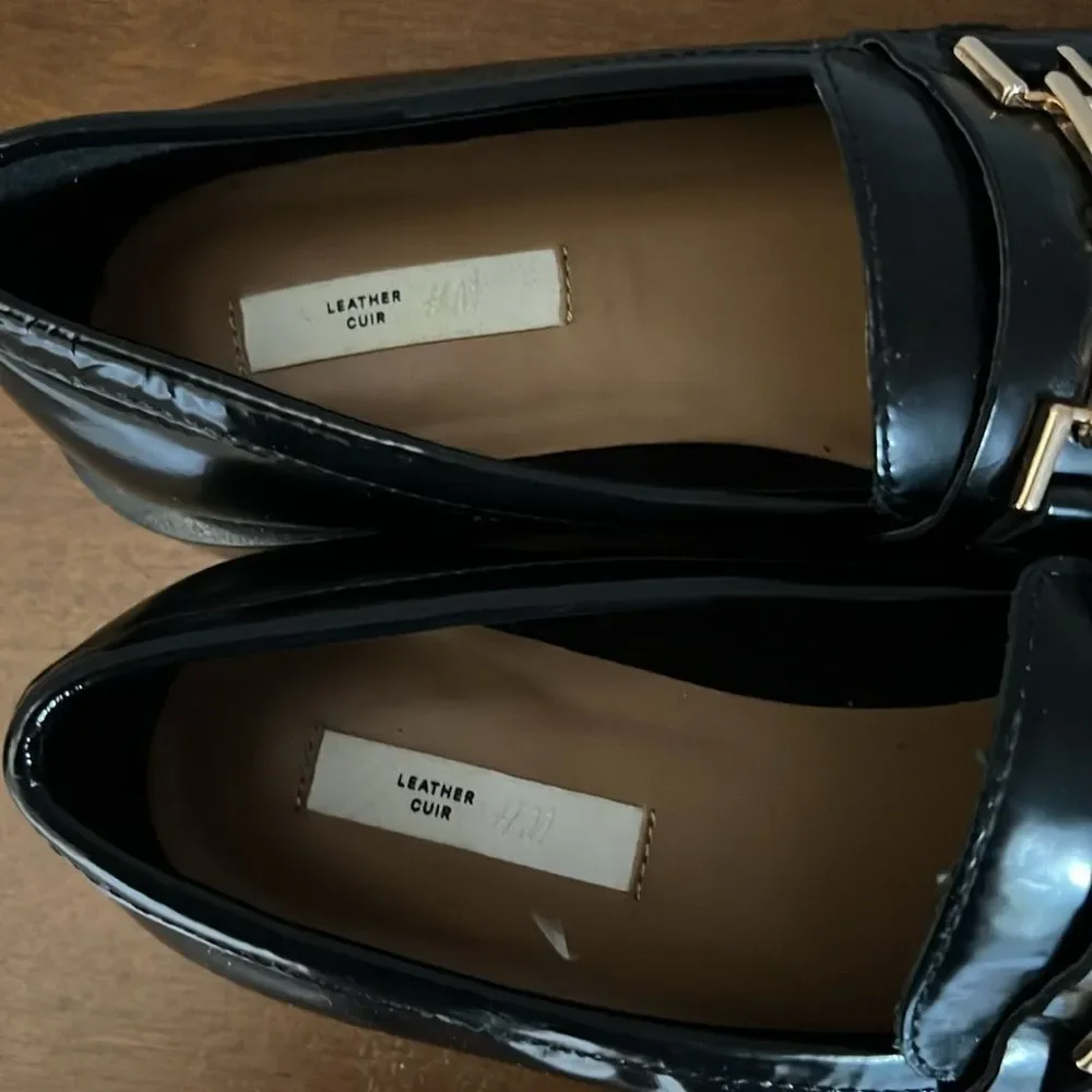 H&M Black Leather loafer with gold accents